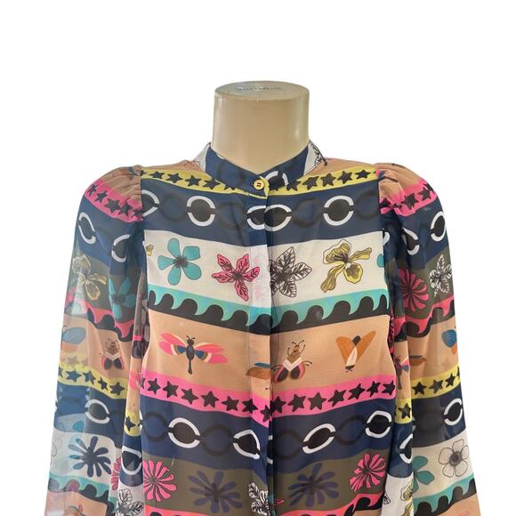 Vilagallo Womens Button Front Long Sleeve Top Size 38 Whimsical Fairy Sheer - Picture 4 of 16